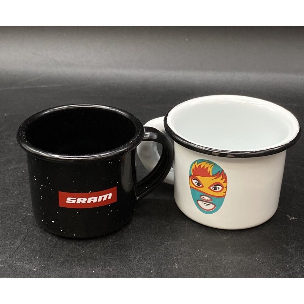 Enamelware Espresso 2 Coffee Cup SRAM Malinalco White Black Lucha Libre - Picture 4 of 8